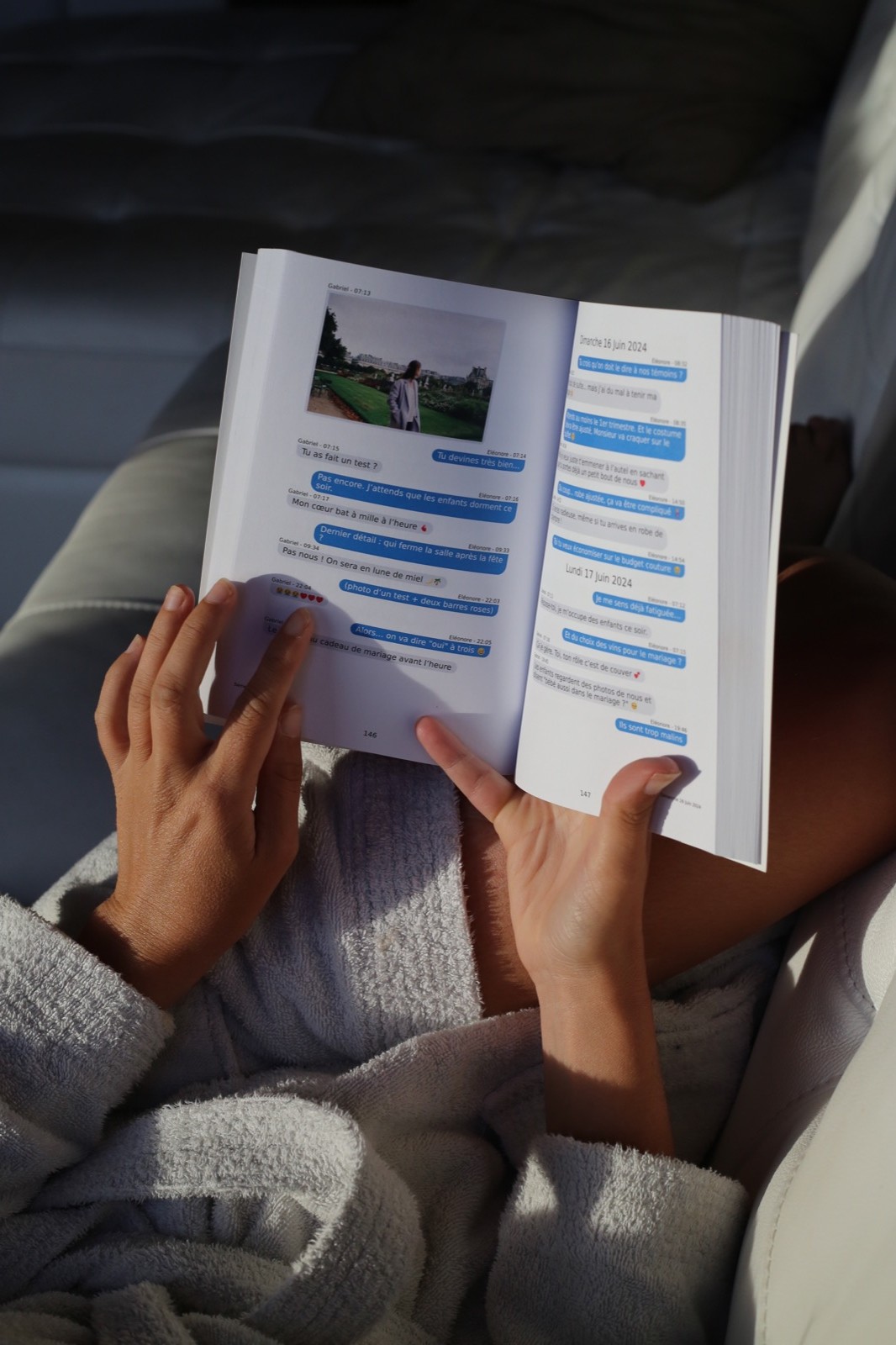 An open book with a printed travel photo
