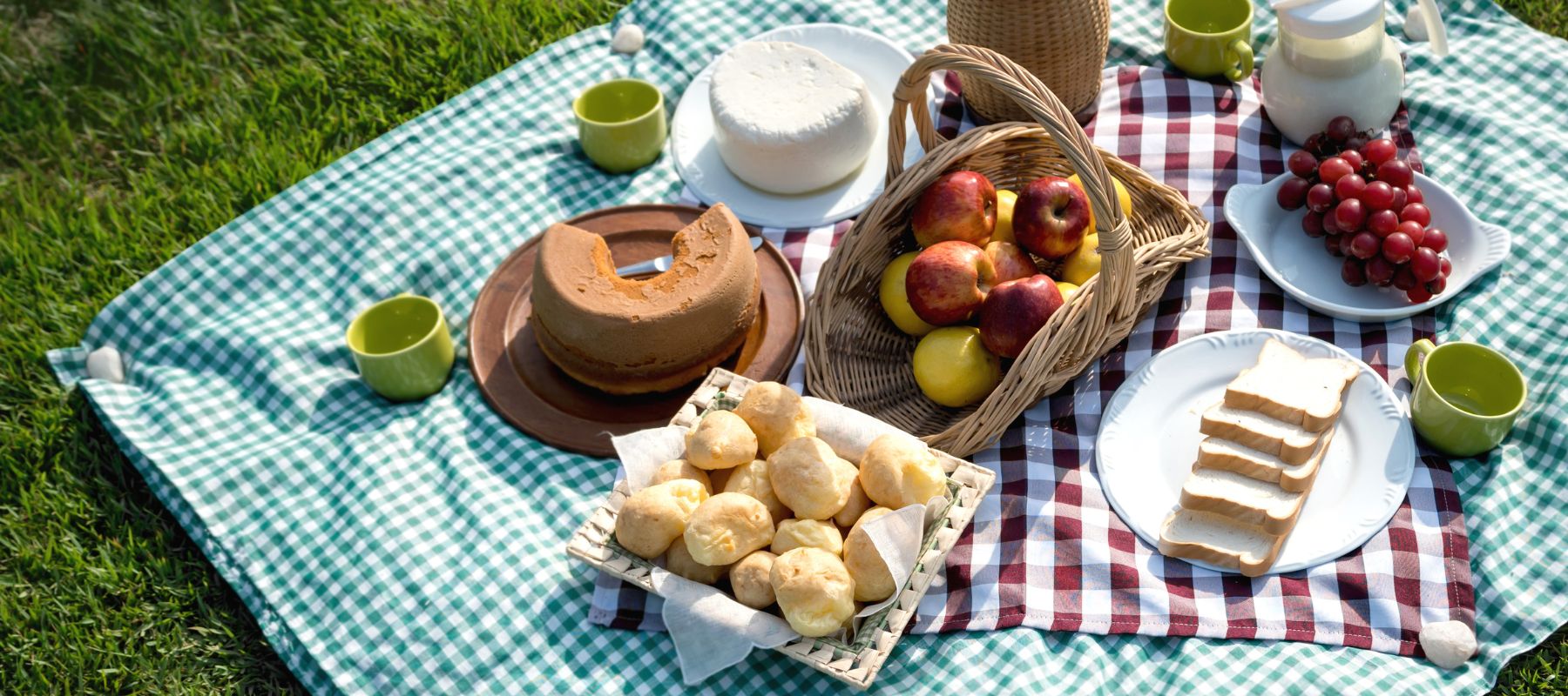 A complete picnic set, including basket
