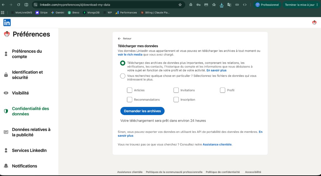 Pedir arquivos LinkedIn
