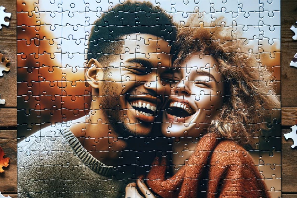 Un puzzle photo personnalisé avec une image du couple